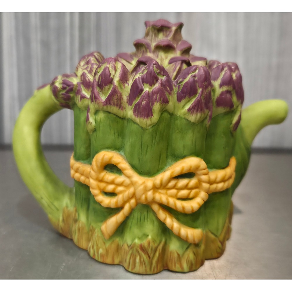 Vintage Avon Asparagus Bundle Ceramic Teapot Green Purple Vegetable Garden Decor